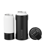 Black can cooler with white cans on a white background. Available at Be Charmed