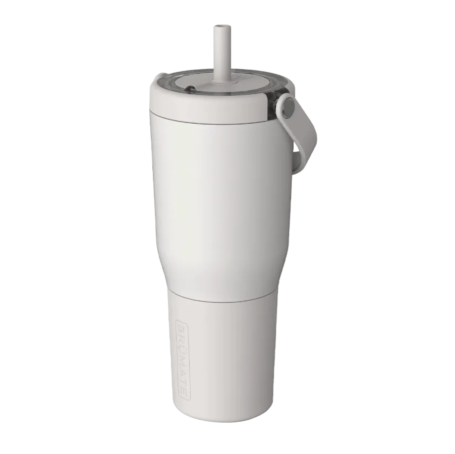 Dune Brumate Resa tumbler with a straw lid on a white background. Available at Be Charmed