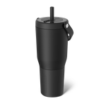 Matte Black Brumate Resa tumbler with a straw lid on a white background. Available at Be Charmed