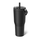 Matte Black Brumate Resa tumbler with a straw lid on a white background. Available at Be Charmed