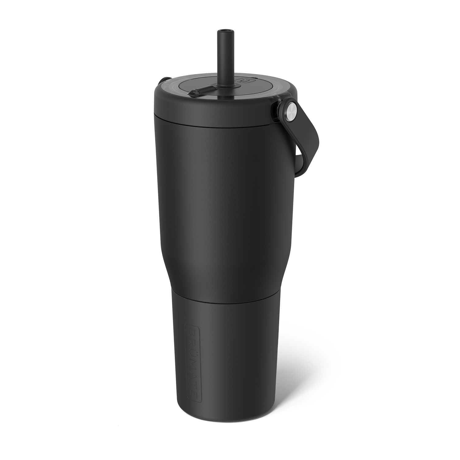 Matte Black Brumate Resa tumbler with a straw lid on a white background. Available at Be Charmed
