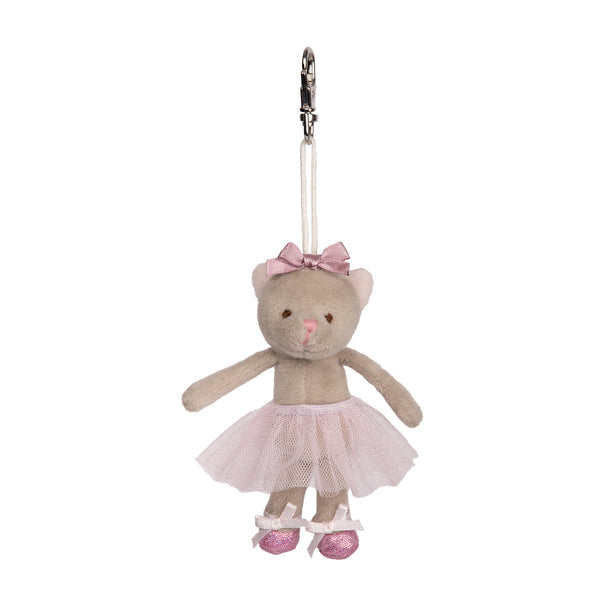 Bukowski Bears Albertina Bag Charm – Soft plush kitty ballerina with a pink tutu, bow, and ballet flats, perfect for keychains or bag accessories. Available at Be Charmed