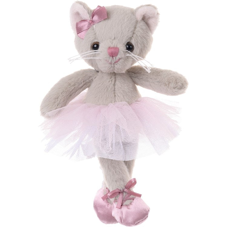 Bukowski Bears Plush cat toy with a pink bow, tutu, and ballet shoes on a white background. Available at Be Charmed