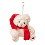 White Bukowski Bernard Bag Charm – Soft plush teddy bear keychain with clip attachment, perfect for bags and accessories. Available at Be Charmed.