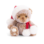 Bukowski Bear Plush teddy bear with a Santa hat and scarf on a white background. Available at Be Charmed