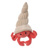 Hermit the Crab plush toy by Bukowski Bears, soft red crab with smiling face, plush claws and legs, cuddly design perfect for gifting or nursery decor, available at Be Charmed.