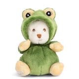 Ziggy Prince Charles 6" plush bear by Bukowski Bears, dressed in a frog costume with crown, available at Be Charmed.