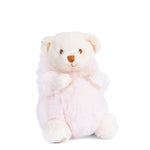 Hood down Ziggy Unicorn 6" plush bear by Bukowski Bears, dressed in a pastel unicorn costume with a shimmering pink horn, available at Be Charmed.