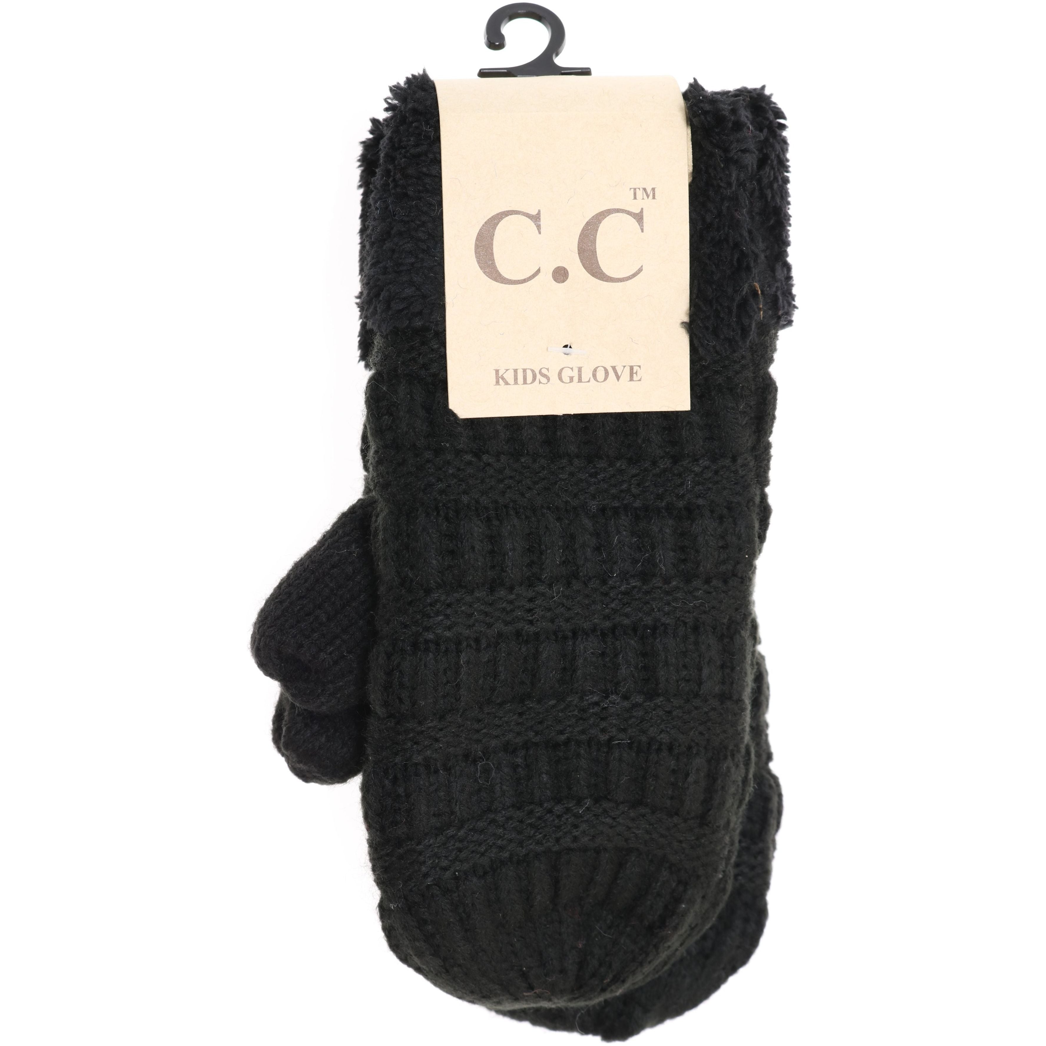  Black Kids Solid Fuzzy Mitten by C.C Beanie—soft, fluffy pink mittens for children, warm and comfortable for cold weather, available at Be Charmed.