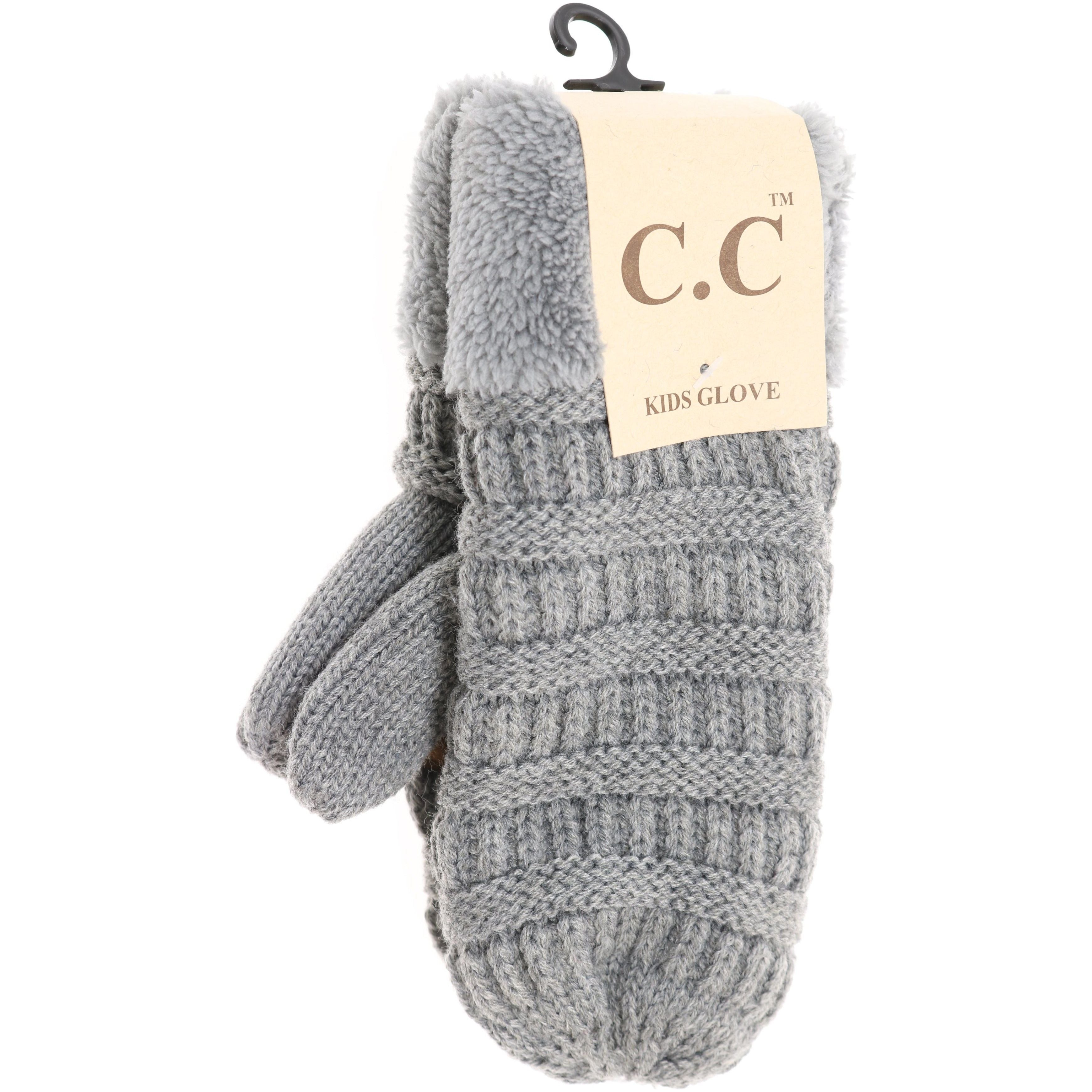 Melange Gray Kids Solid Fuzzy Mitten by C.C Beanie—soft, fluffy pink mittens for children, warm and comfortable for cold weather, available at Be Charmed.