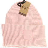  Blush Pink Solid Ribbed Beanie by C.C Beanie—soft knit with a rubber logo patch, perfect for winter style, available at Be Charmed.