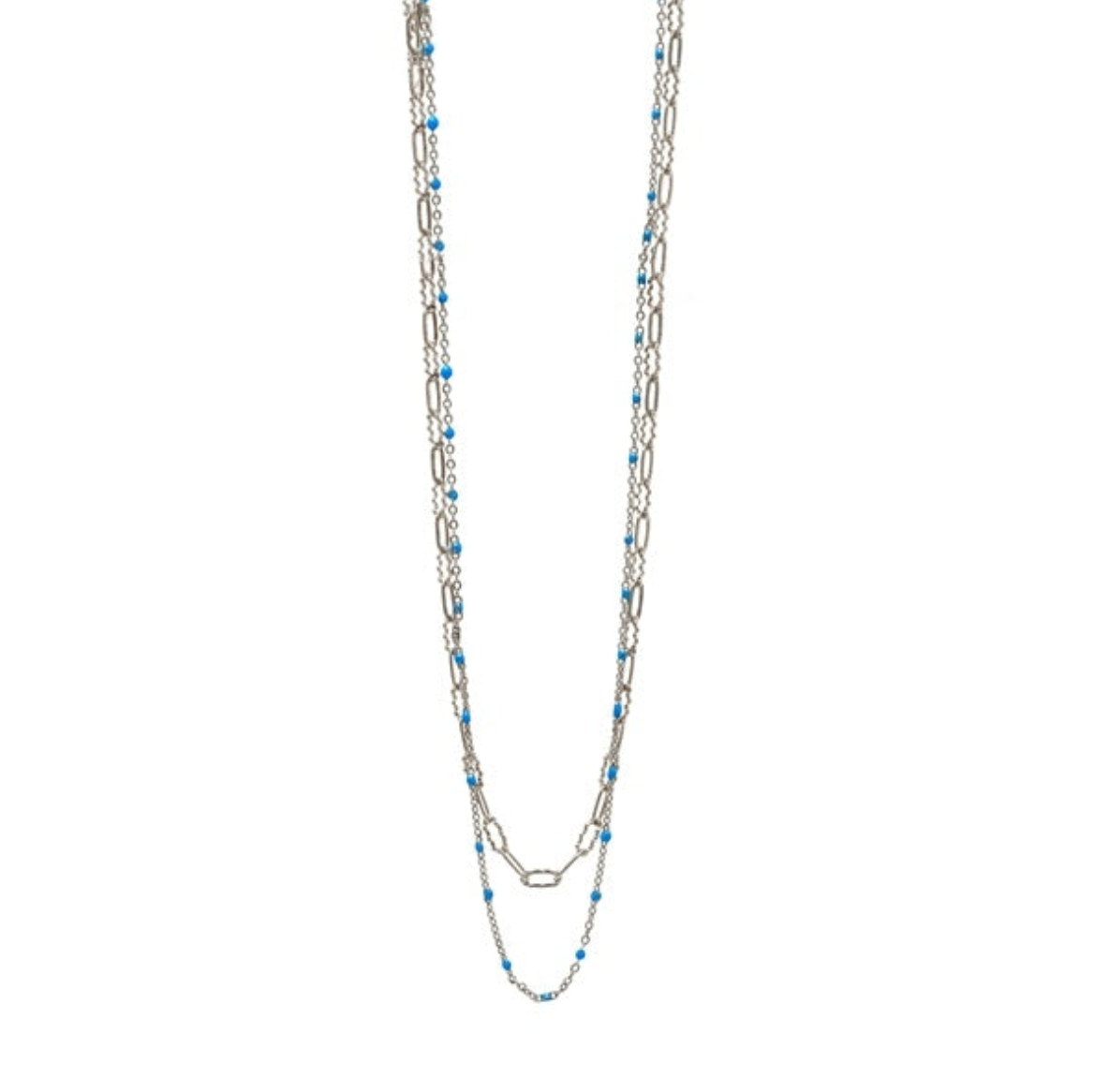 A delicate artisan-crafted Silver/Turquoise beaded layering chain necklace from the CAI jewelry collection, available at Be Charmed.