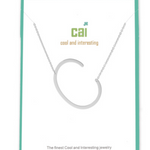 C Silver Initial Necklace by CAI, 16" chain with 2" extension, featuring a sleek silver-plated initial pendant, available at Be Charmed.