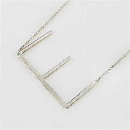 E Silver Initial Necklace by CAI, 16" chain with 2" extension, featuring a sleek silver-plated initial pendant, available at Be Charmed.