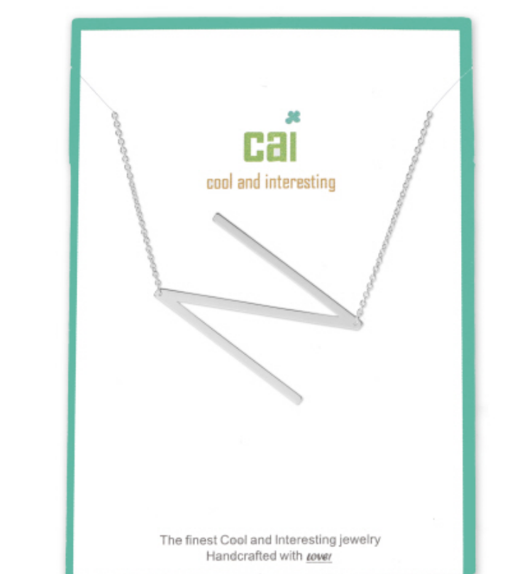 N Silver Initial Necklace by CAI, 16" chain with 2" extension, featuring a sleek silver-plated initial pendant, available at Be Charmed.