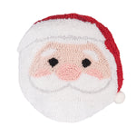A festive mini round winter accent cushion featuring a jolly Santa Claus face design in detailed hooked yarn, available at Be Charmed.