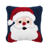 A festive miniature winter accent pillow featuring a classic holiday Santa Claus design in detailed texturized hooked yarn, available at Be Charmed.