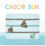 Emma Silver Paper Airplanes Bracelet by Calico Sun—a delicate silver link chain featuring tiny paper airplane charms, whimsical and lovely, available at Be Charmed.