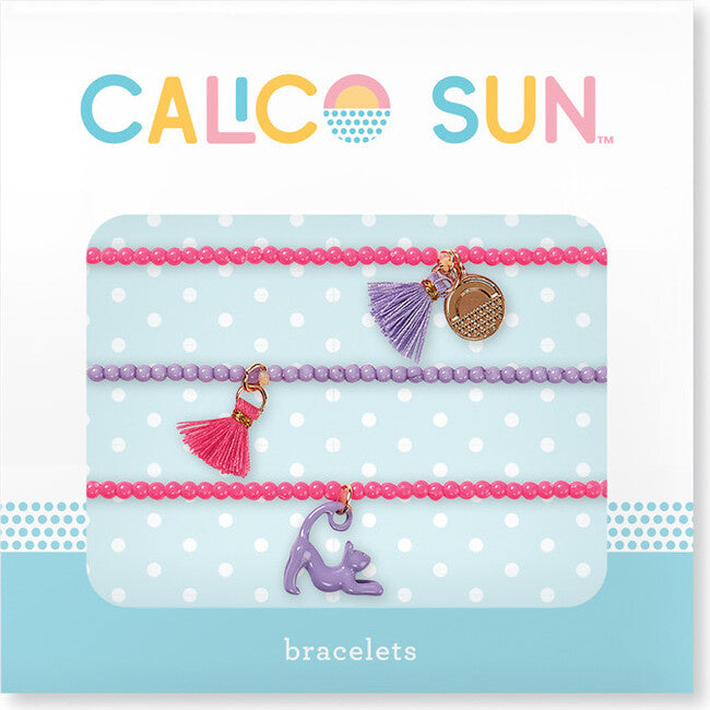 Zoey Cat Bracelet by Calico Sun—a fun adjustable cord bracelet with colorful enamel cat charm, perfect for kids and tween style, available at Be Charmed.