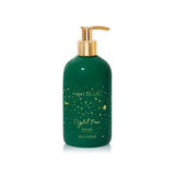Green bottle of capri blue Crystal Pine hand wash with gold pump on a white background. Available at Be Charmed. 