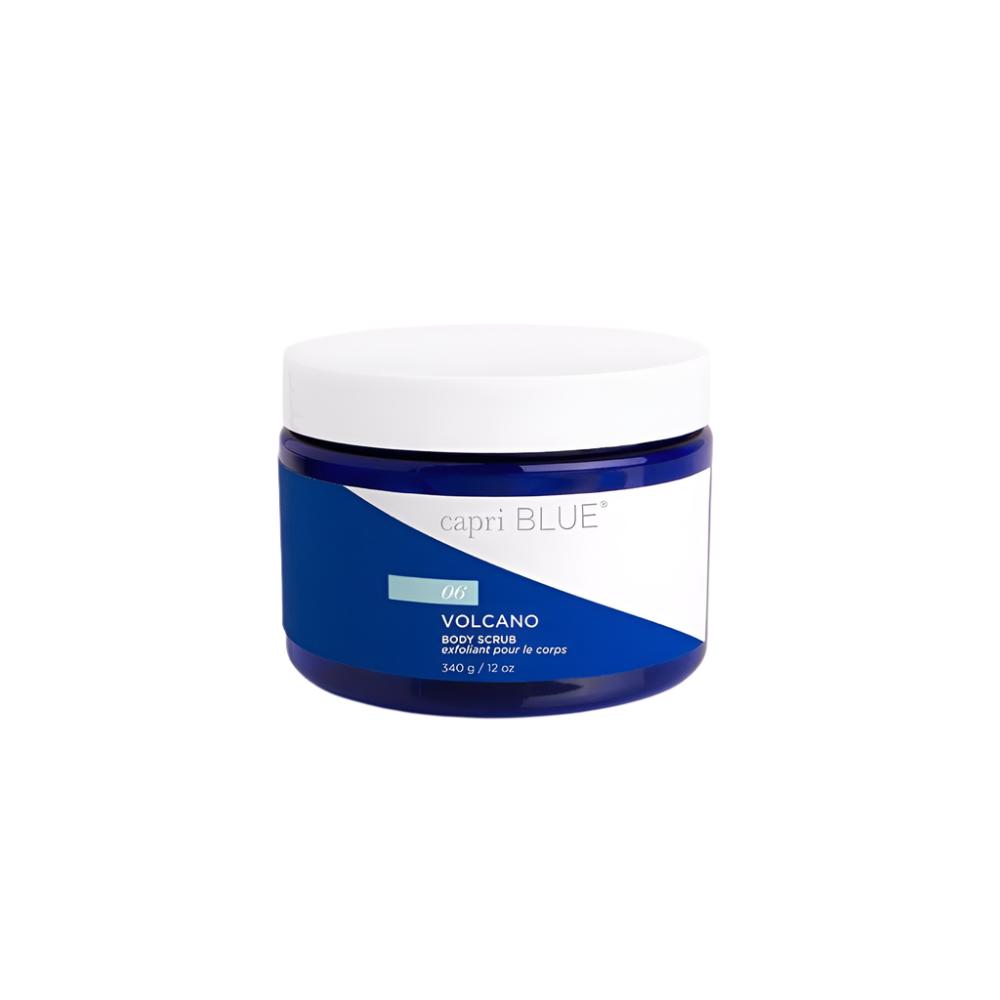 Volcano Body Scrub – exfoliating and hydrating body polish with Capri Blue’s signature tropical citrus scent, leaves skin soft and glowing, available at Be Charmed