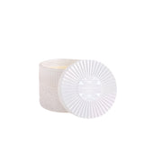 Lid off of Volcano Gilded Faceted Jar 11oz – elegant glass candle filled with Capri Blue’s signature tropical citrus scent, perfect for home or gifting, available at Be Charmed