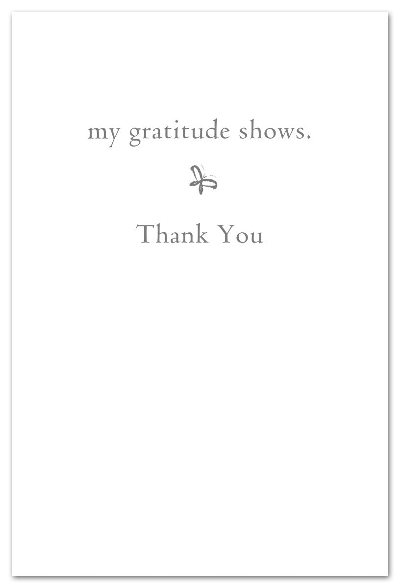 Inside of Thank You Card – cute dog holding a bouquet of flowers with a sweet thank you message, perfect for animal lovers and heartfelt thanks, available at Be Charmed