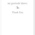 Inside of Thank You Card – cute dog holding a bouquet of flowers with a sweet thank you message, perfect for animal lovers and heartfelt thanks, available at Be Charmed
