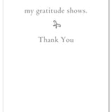 Inside of Thank You Card – cute dog holding a bouquet of flowers with a sweet thank you message, perfect for animal lovers and heartfelt thanks, available at Be Charmed
