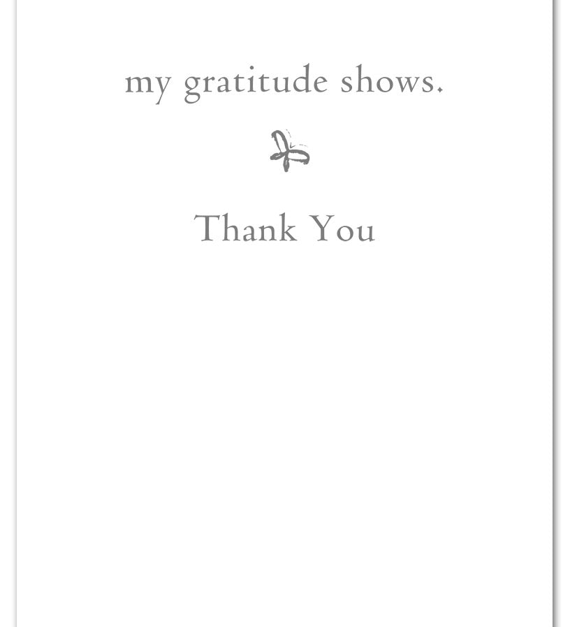 Inside of Thank You Card – cute dog holding a bouquet of flowers with a sweet thank you message, perfect for animal lovers and heartfelt thanks, available at Be Charmed