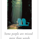 Support Card – serene forest setting with two Adirondack chairs symbolizing comfort, companionship, and quiet support, available at Be Charmed