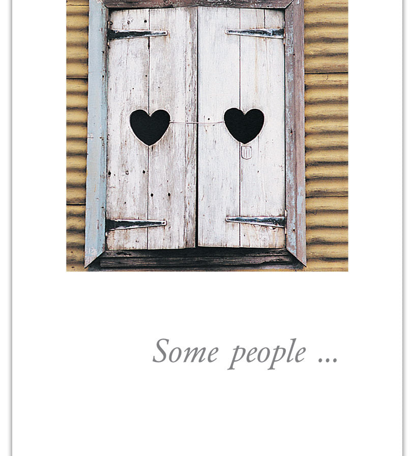 Anniversary Card – elegant greeting card with heart-shaped shutters artwork and heartfelt anniversary sentiment inside, available at Be Charmed