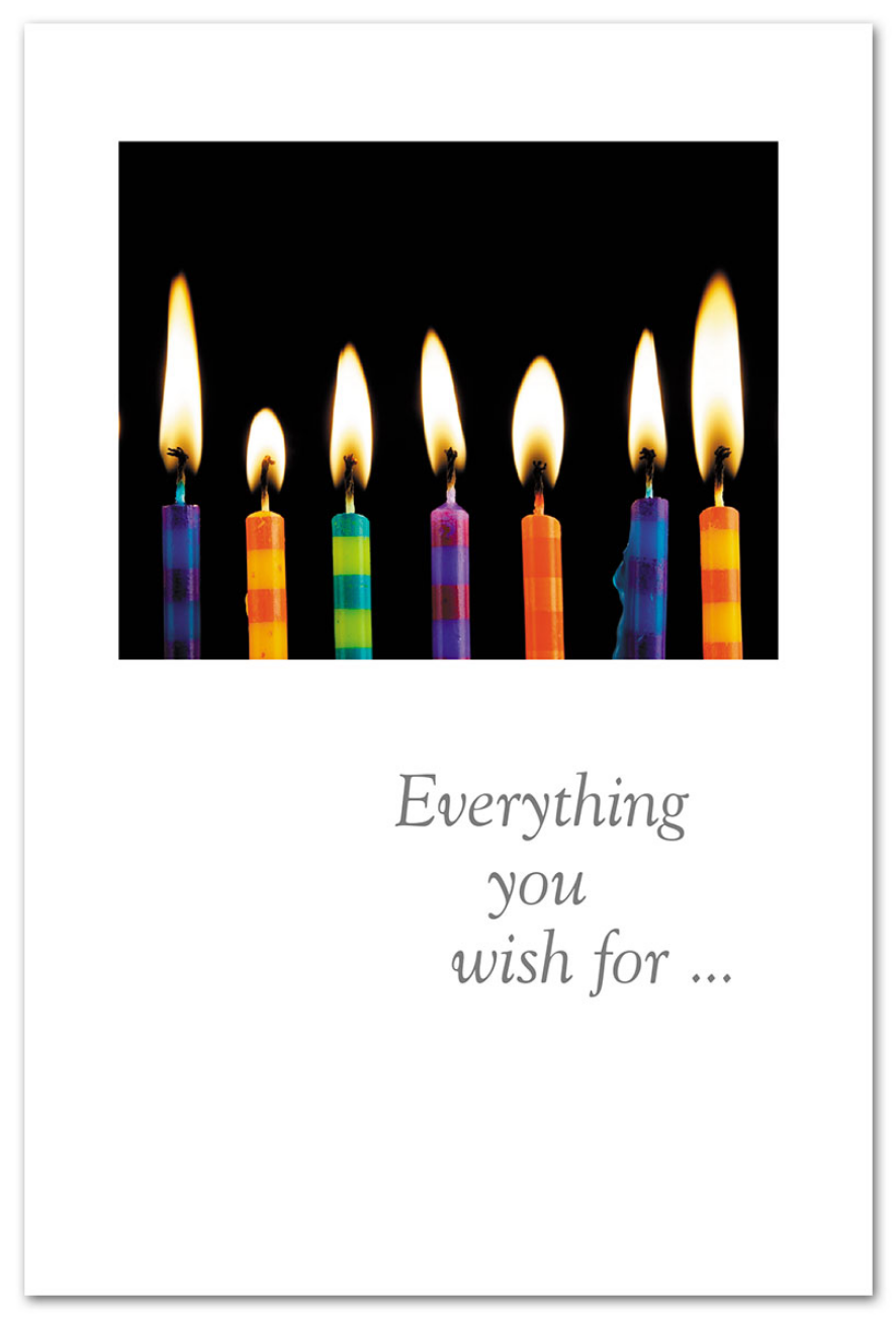 Birthday Card – glowing birthday candles against a dark background with heartfelt message for meaningful celebration, available at Be Charmed
