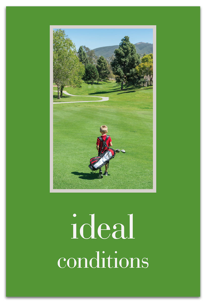 Birthday Card – playful illustration of a boy swinging a golf club with a fun birthday greeting, perfect for young golfers and sports fans, available at Be Charmed