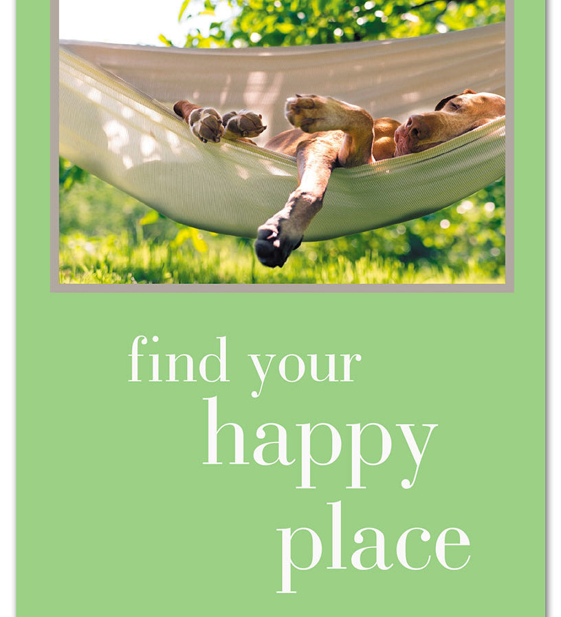 Birthday Card – charming dog napping in a hammock illustration with a relaxed and cheerful birthday message, perfect for animal lovers, available at Be Charmed