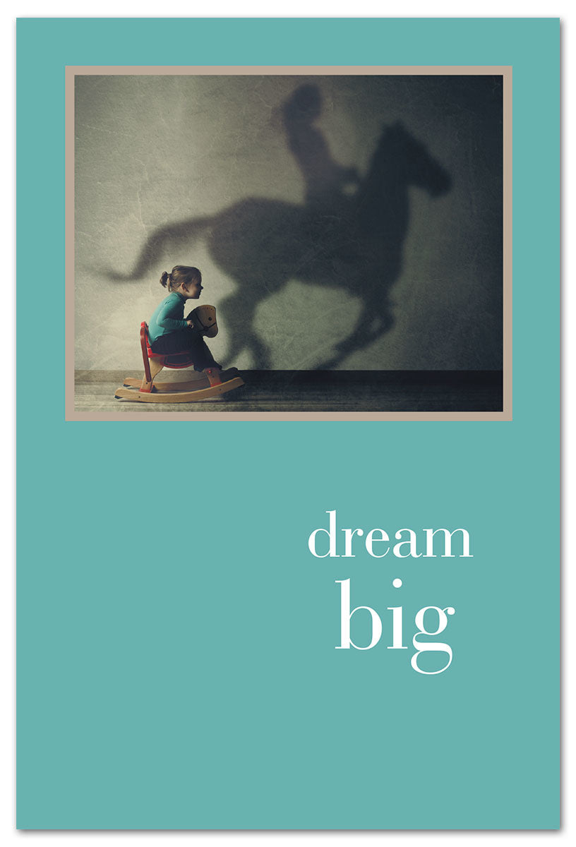 Birthday Card – nostalgic illustration of young girl on a rocking horse with a warm birthday message honoring childhood joy, available at Be Charmed