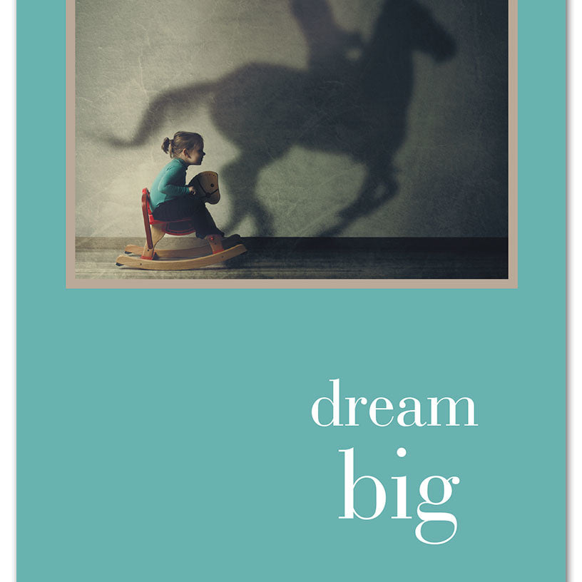 Birthday Card – nostalgic illustration of young girl on a rocking horse with a warm birthday message honoring childhood joy, available at Be Charmed