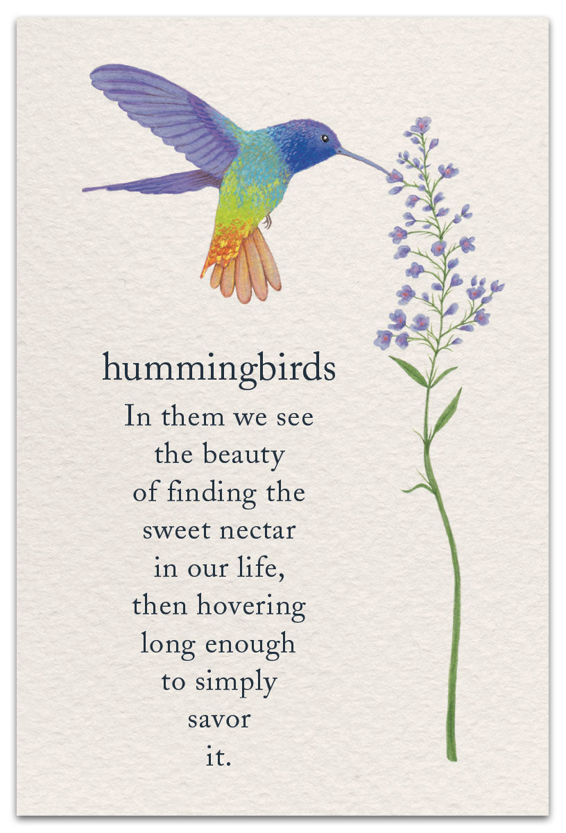 Alt Text: Cardthartic “Hummingbirds” birthday card with vibrant hummingbird illustration and floral accents, available at Be Charmed for elegant celebrations