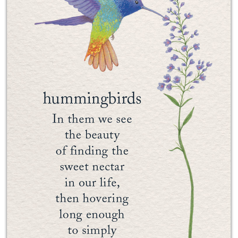 Alt Text: Cardthartic “Hummingbirds” birthday card with vibrant hummingbird illustration and floral accents, available at Be Charmed for elegant celebrations