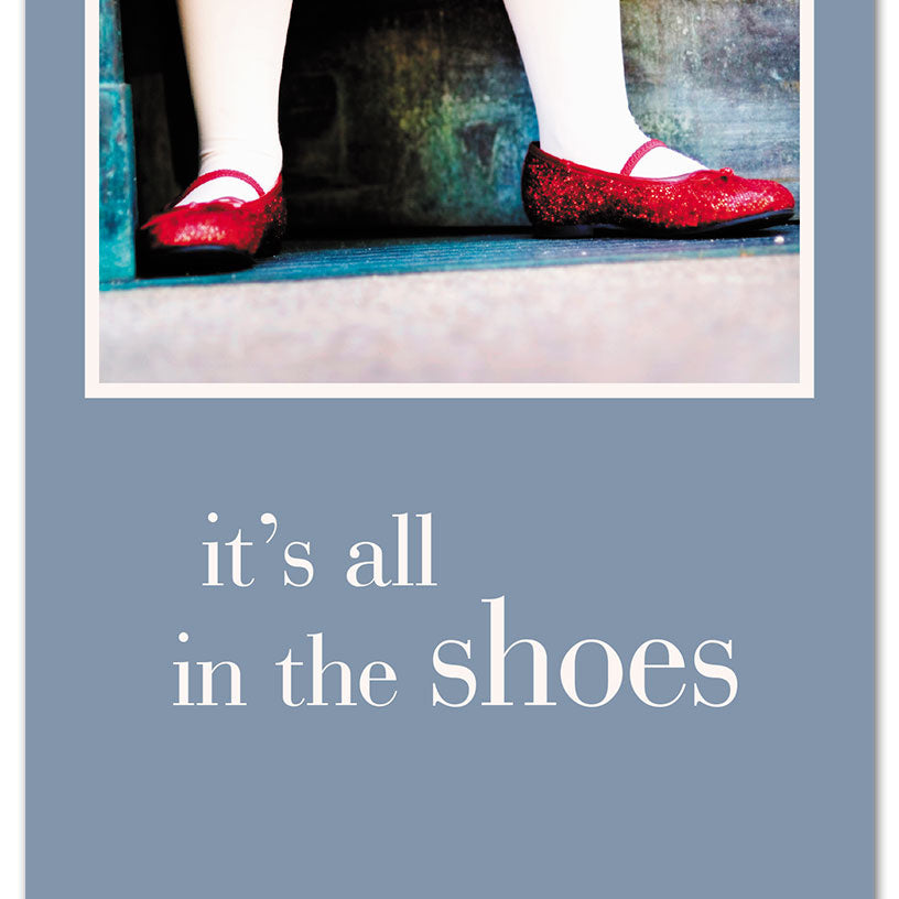 Birthday Card – whimsical ruby slippers illustration with an inspiring birthday message celebrating magic, dreams, and special wishes, available at Be Charmed