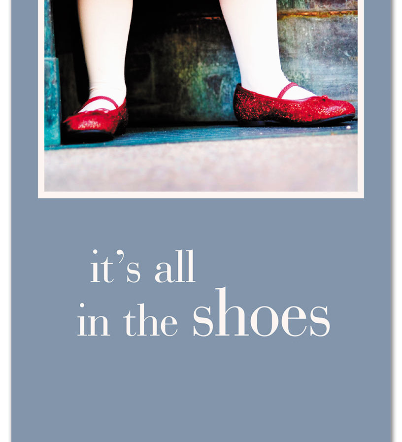 Birthday Card – whimsical ruby slippers illustration with an inspiring birthday message celebrating magic, dreams, and special wishes, available at Be Charmed