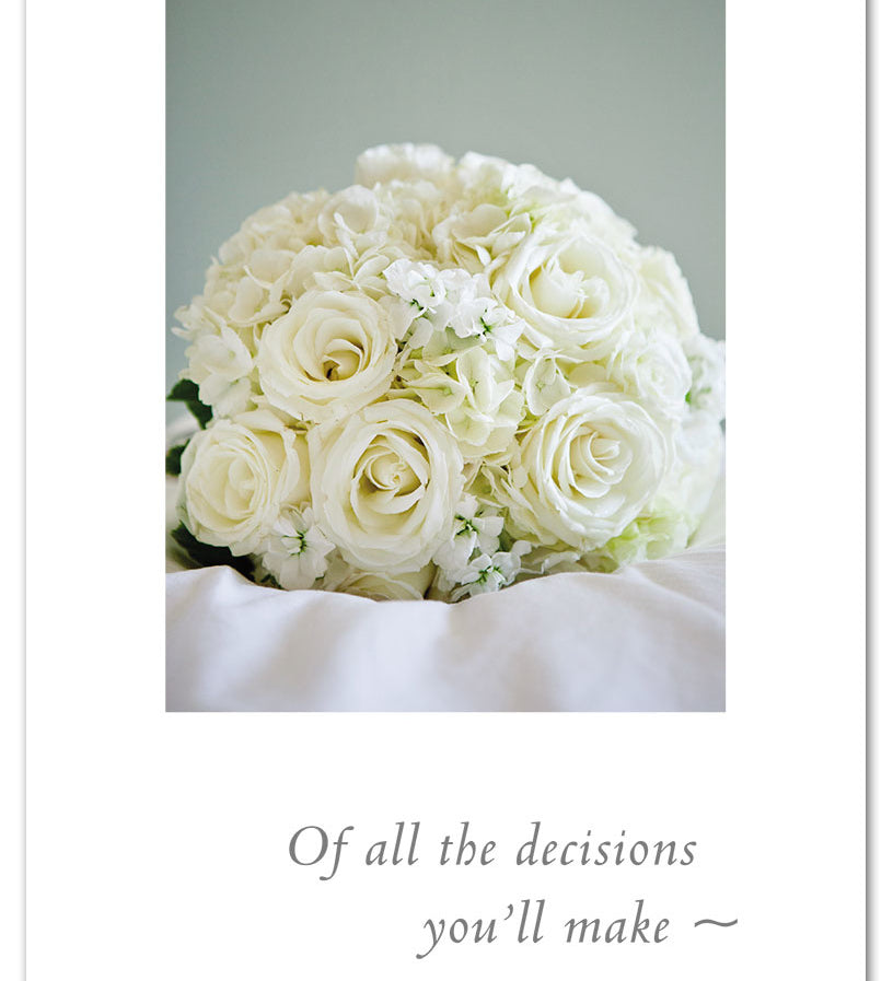 Engagement Card – elegant wedding bouquet illustration with a heartfelt message celebrating love, commitment, and new beginnings, available at Be Charmed