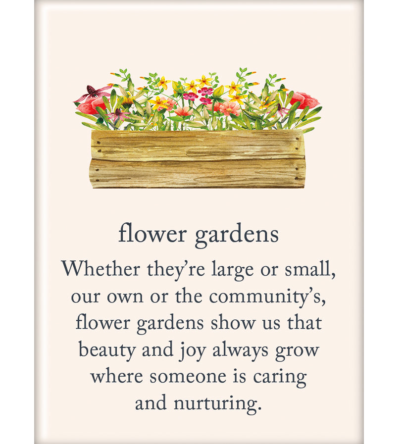Magnet – vibrant illustration of blooming flower gardens with an uplifting message to bring joy and color to any space, available at Be Charmed