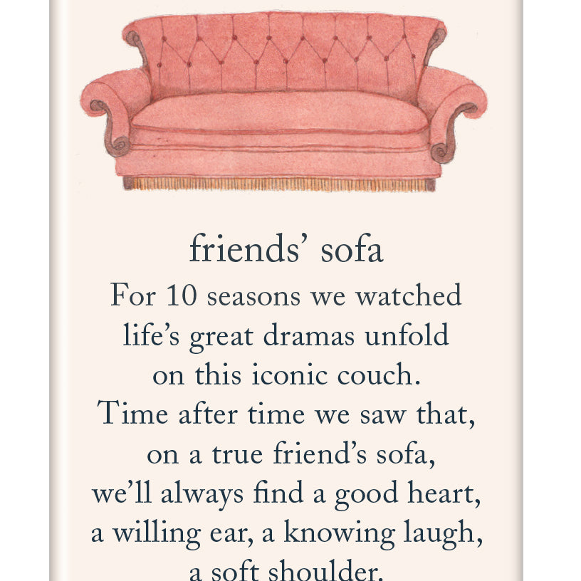 Magnet Friends' Sofa by Cardthartic – detailed 3D foam fridge magnet of the iconic Friends couch, available at Be Charmed for fans and collectors.