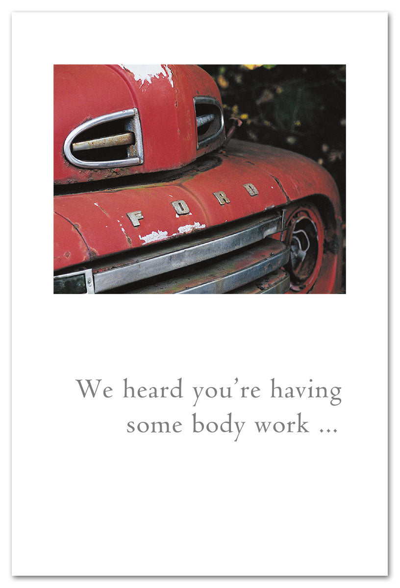 Get Well Card – vintage red Ford truck artwork with an encouraging message to uplift and support someone recovering, available at Be Charmed