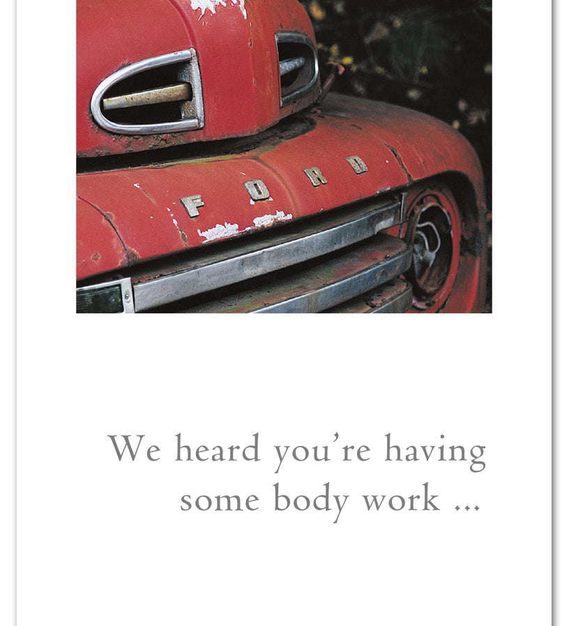 Get Well Card – vintage red Ford truck artwork with an encouraging message to uplift and support someone recovering, available at Be Charmed