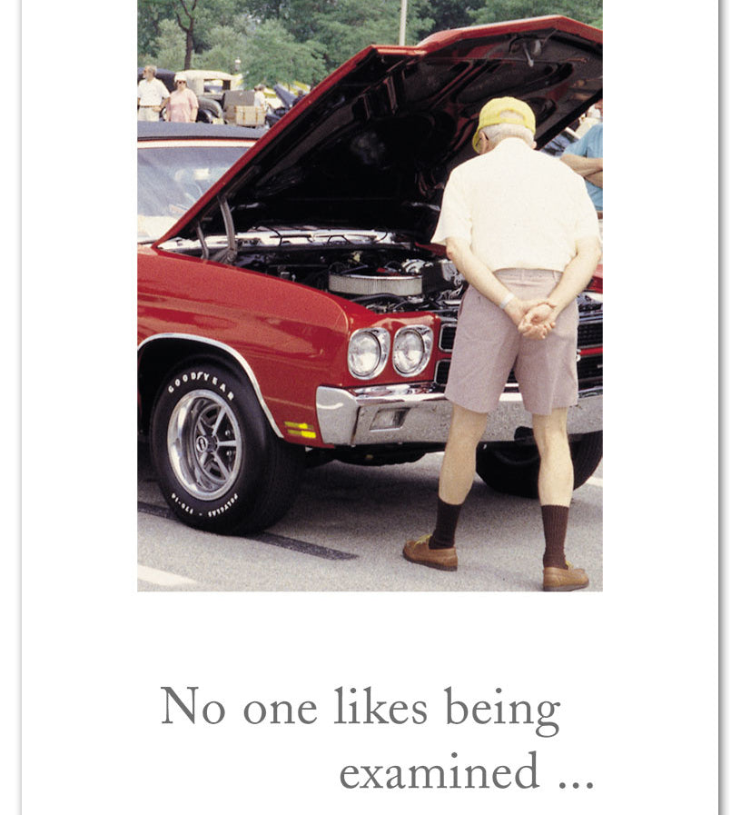 Get Well Card – humorous illustration of a car being repaired “under the hood” with a lighthearted message to cheer someone up, available at Be Charmed
