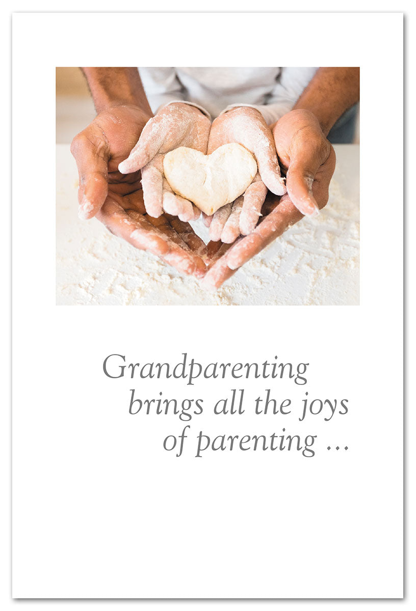 Grandparent Card – nostalgic illustration of mom and child baking with heartfelt message honoring grandparent love and tradition, available at Be Charmed