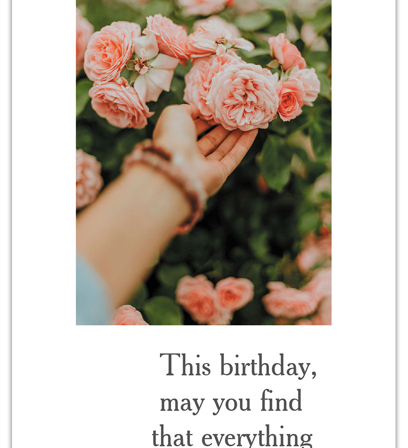 Birthday Card – artistic card with hand reaching for a rose illustration and heartfelt birthday message, meaningful and elegant, available at Be Charmed