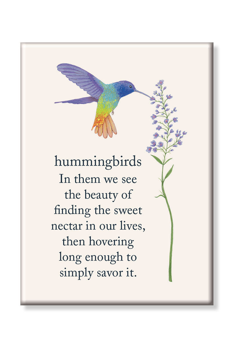 Be Charmed hummingbird magnet – vibrant natural metal design with intricate wings, ideal for fridge or magnetic board, available at Be Charmed.